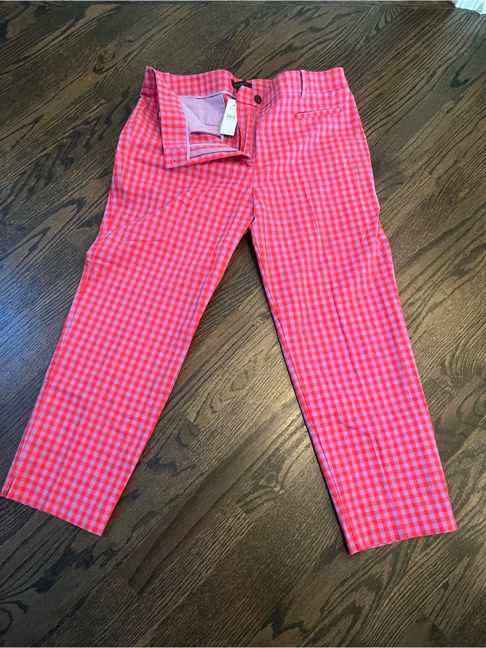 Ann Taylor Pink & Red Gingham Crop pants NWT sz 14 Classic silhouette fun colors